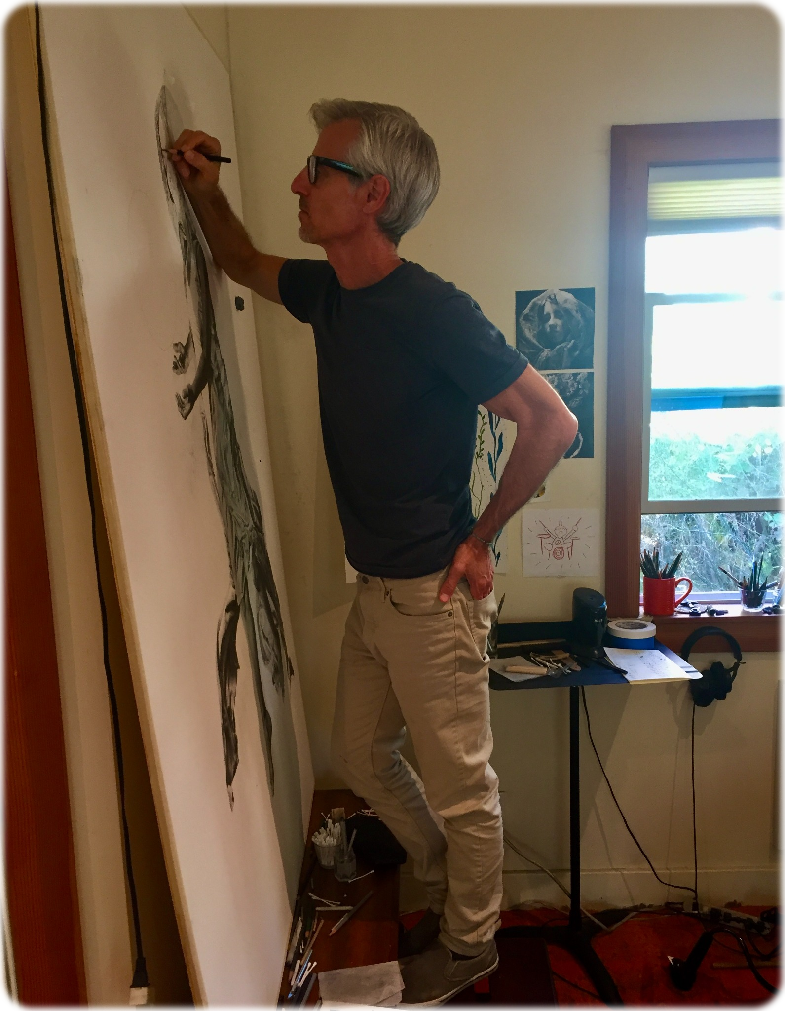 Peter Stein working on a large-scale drawing